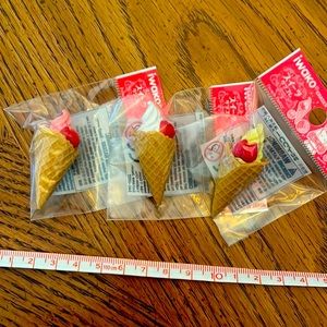 Iwako Mini Ice Cream Cone Erasers Pink Strawberry Yellow White Vanilla Set Lot 3